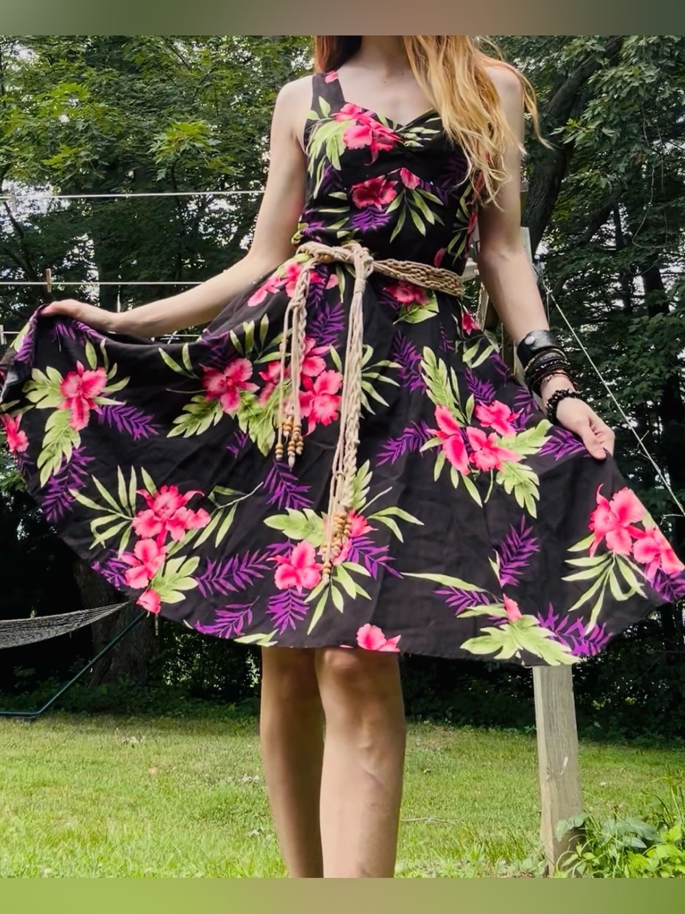 Vintage 90s Hawaiian Summer Skater Dress